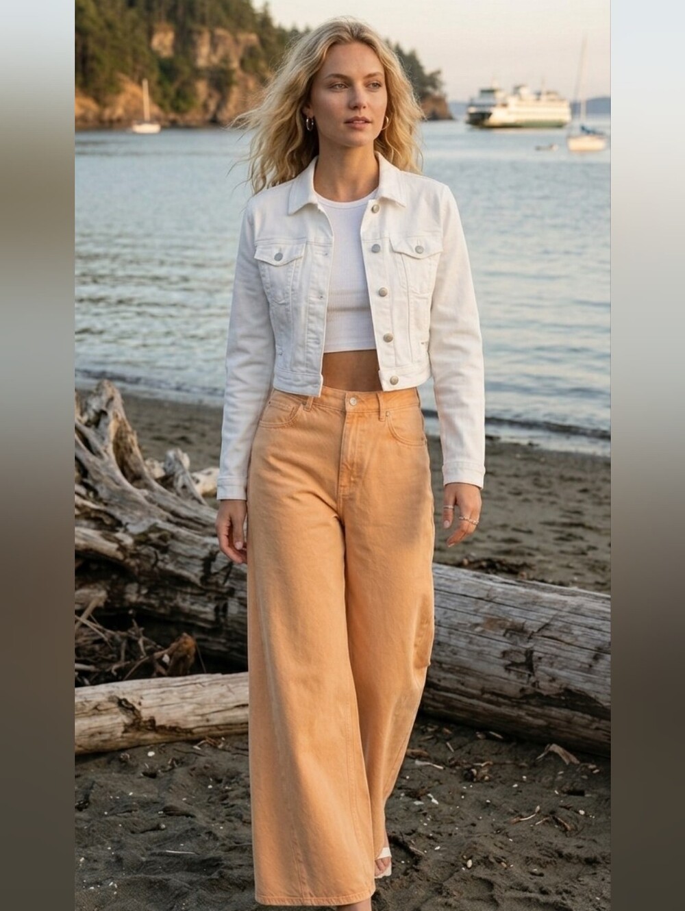 Zara Ochre Yellow Gold Wide Leg Cotton Jeans - Size 8